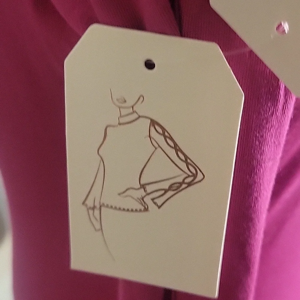 LONDON‎ ROSE NEW Mock Neck Top Long Sleeve Fitted Slit Cuffs Raspberry Pink - Picture 5 of 8